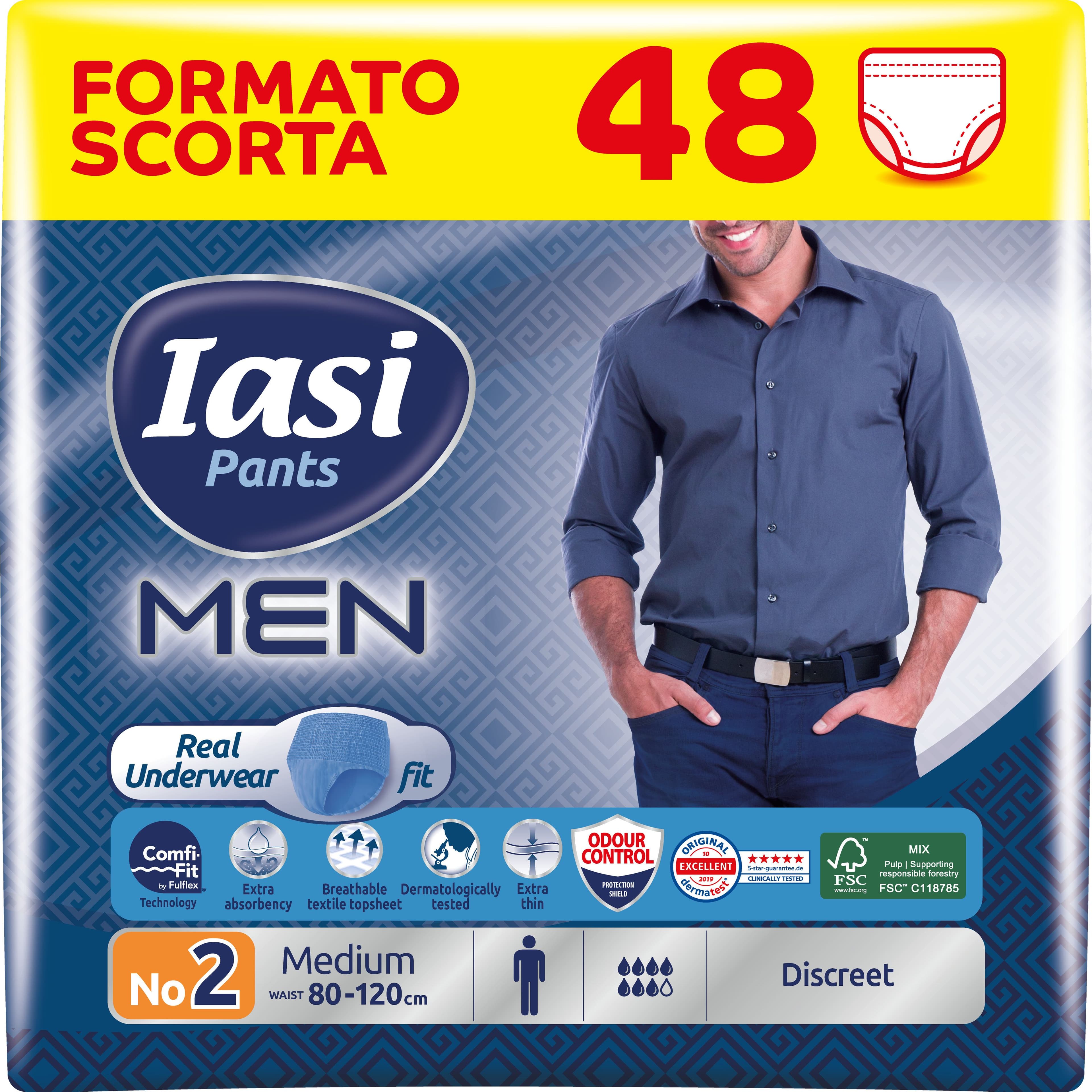 IASI Pants MEN, 48 Boxer Assorbenti monouso per Perdite Urinarie, Tagl