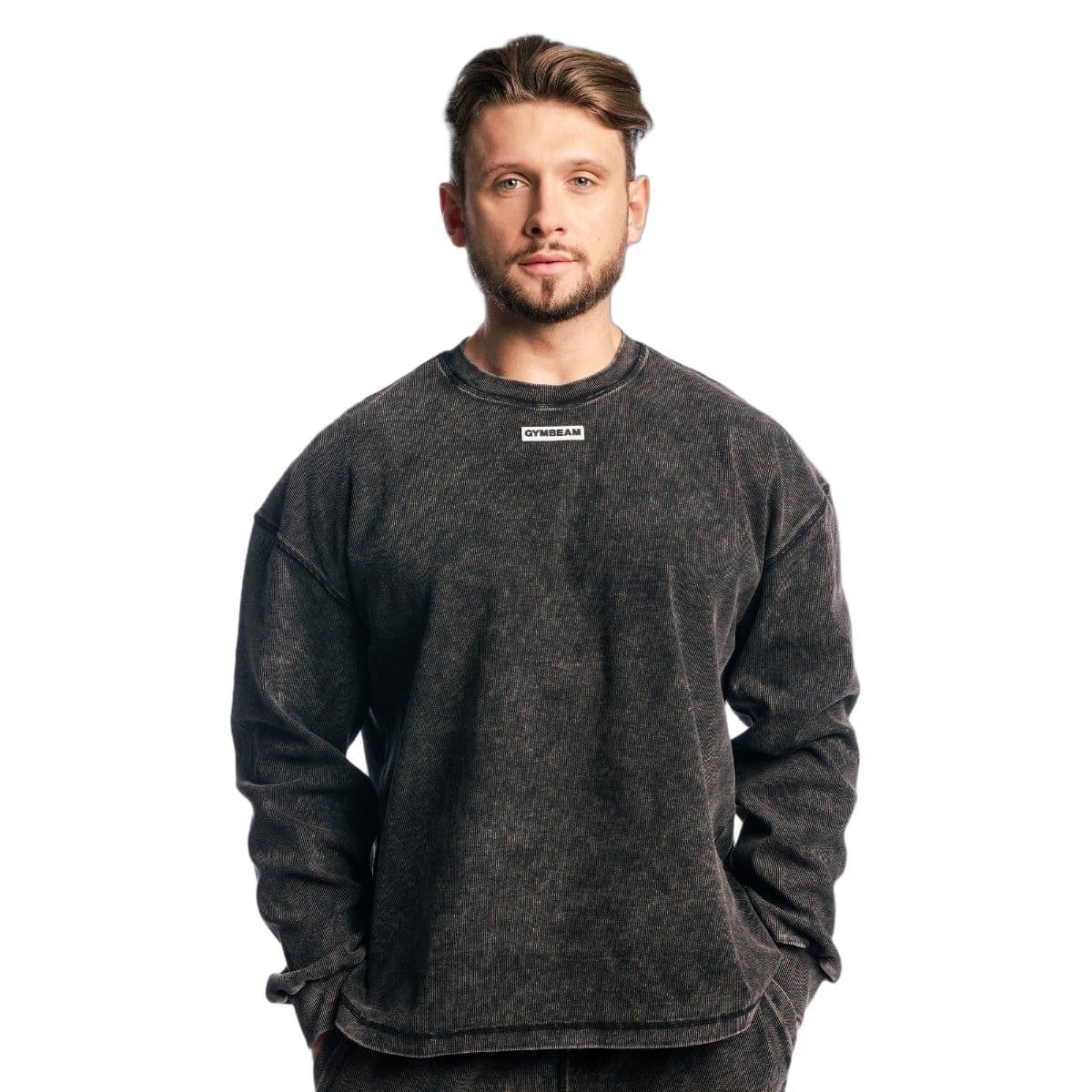 Felpa uomo Aura oversize senza cappuccio Washed Black 1 St