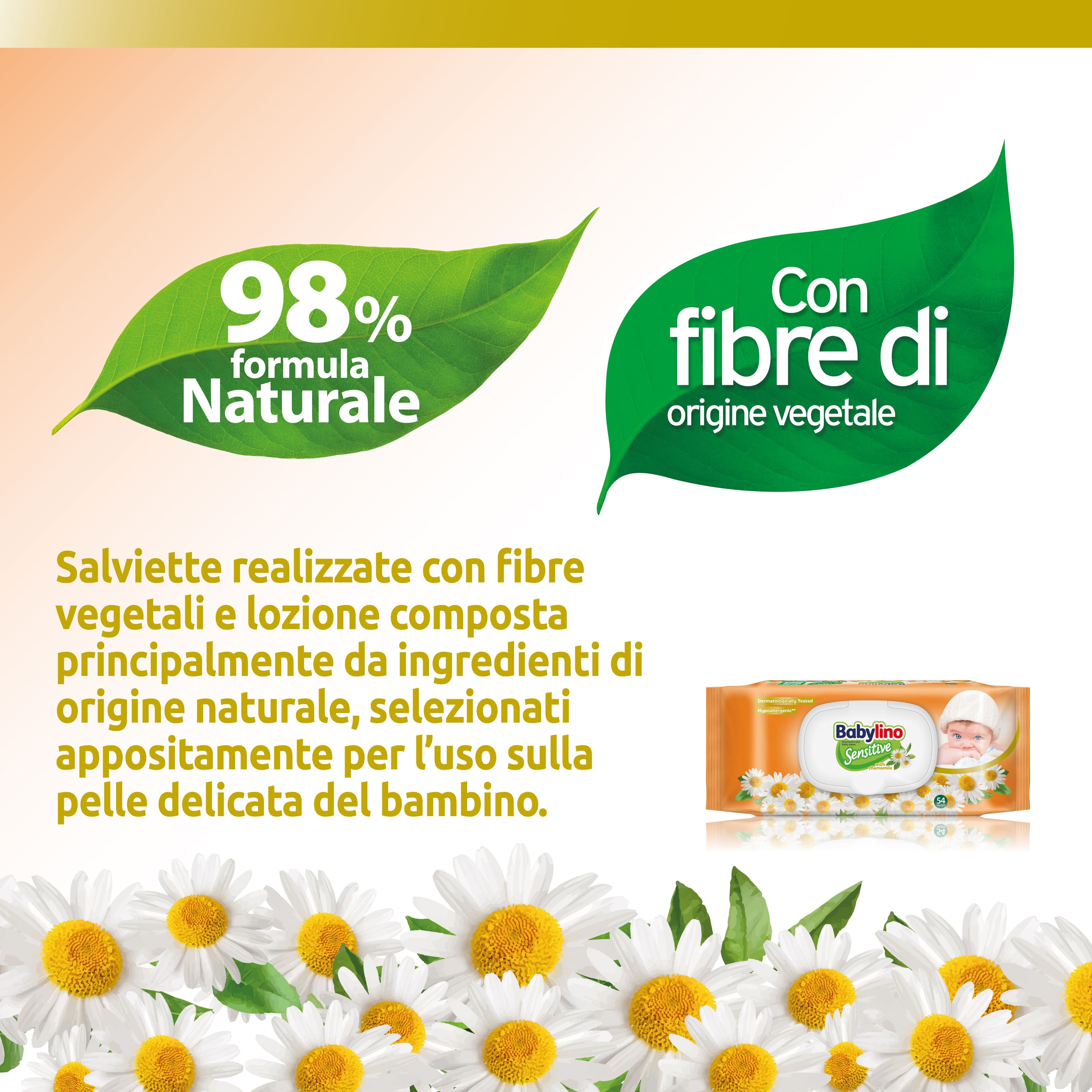 Salviette Babylino Sensitive alla Camomilla, formula 98% Naturale, rip view 2