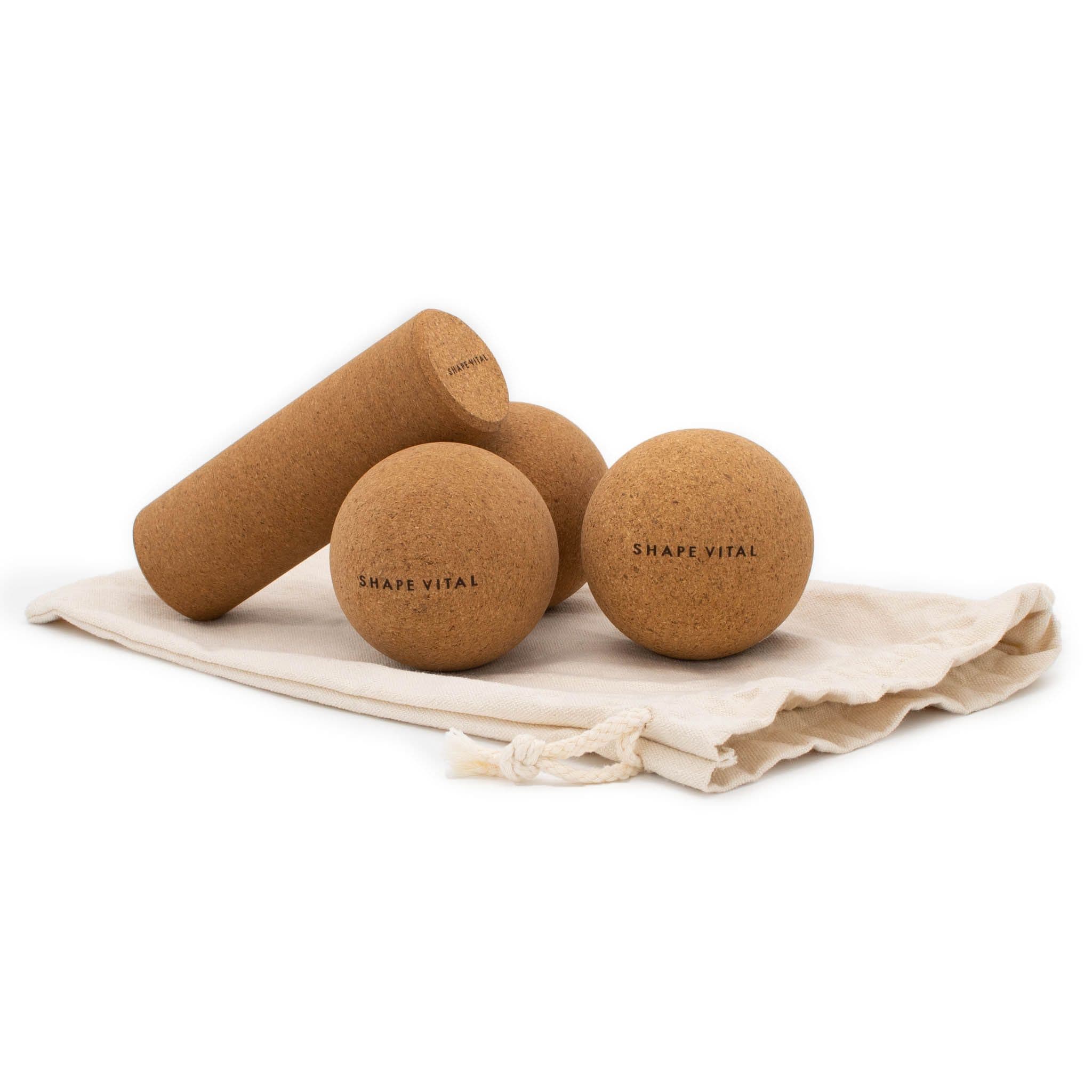 SHAPEVITAL Set fascia e massaggio in sughero | 3 pezzi versatili | con