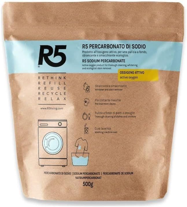 R5 Percarbonato di Sodio Polvere 500 g, Sbiancante, Smacchiante, Ecolo