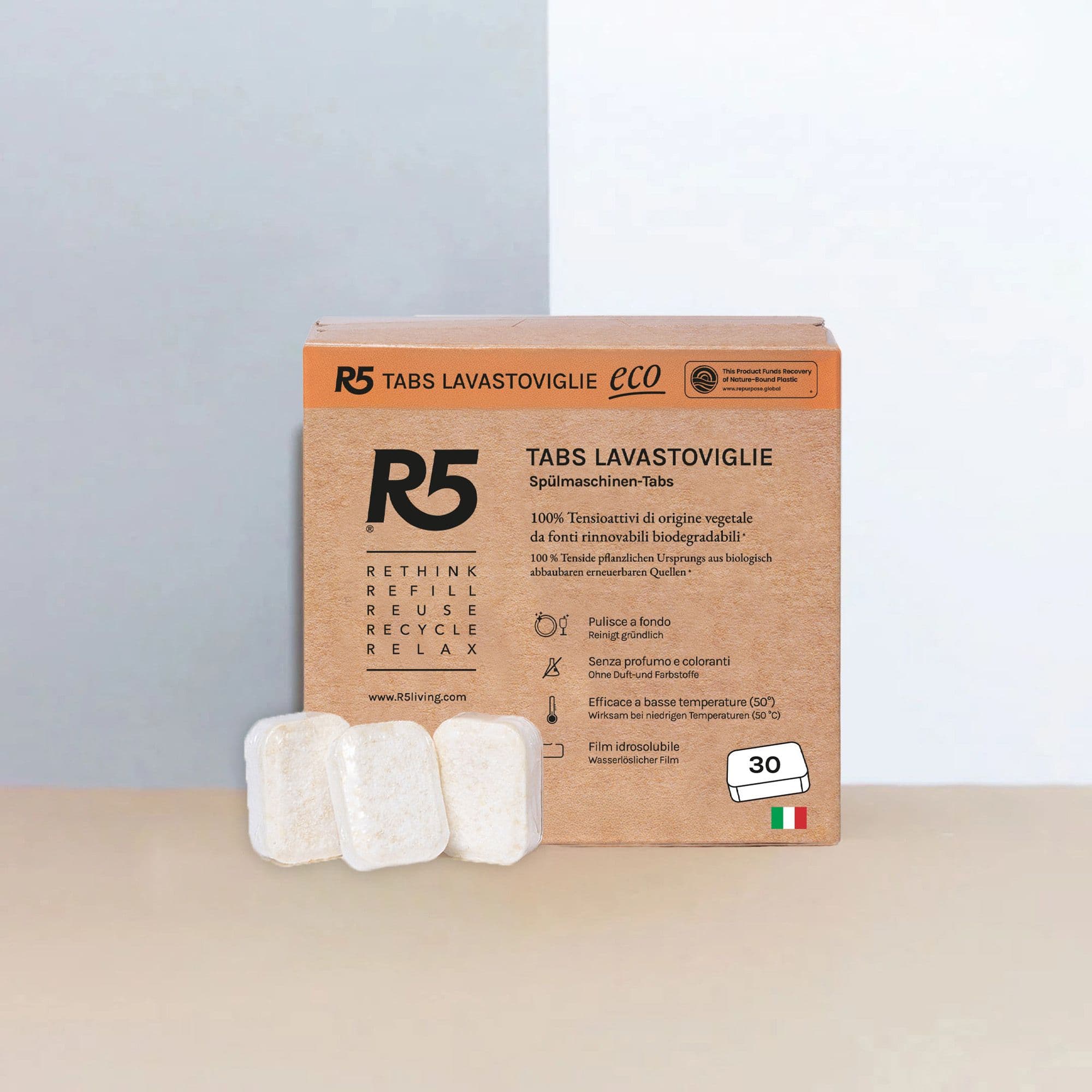 R5 Eco Tabs Lavastoviglie 30 Pastiglie, Tensioattivi Vegetali, Ecolabe view 2