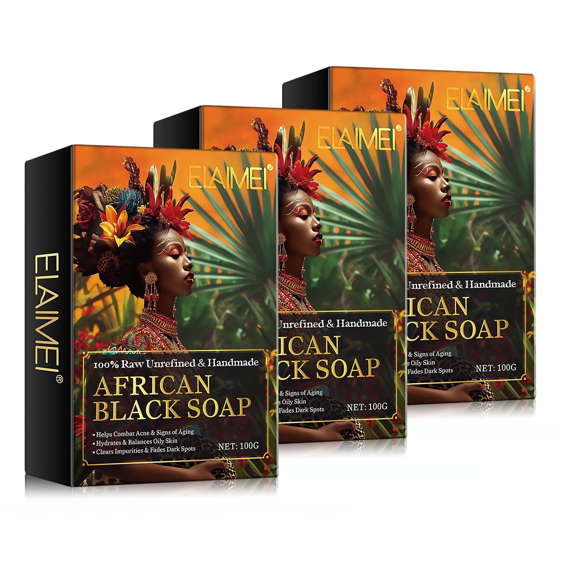 Aliver Sapone nero africano naturale per la cura della pelle 3x100 g S