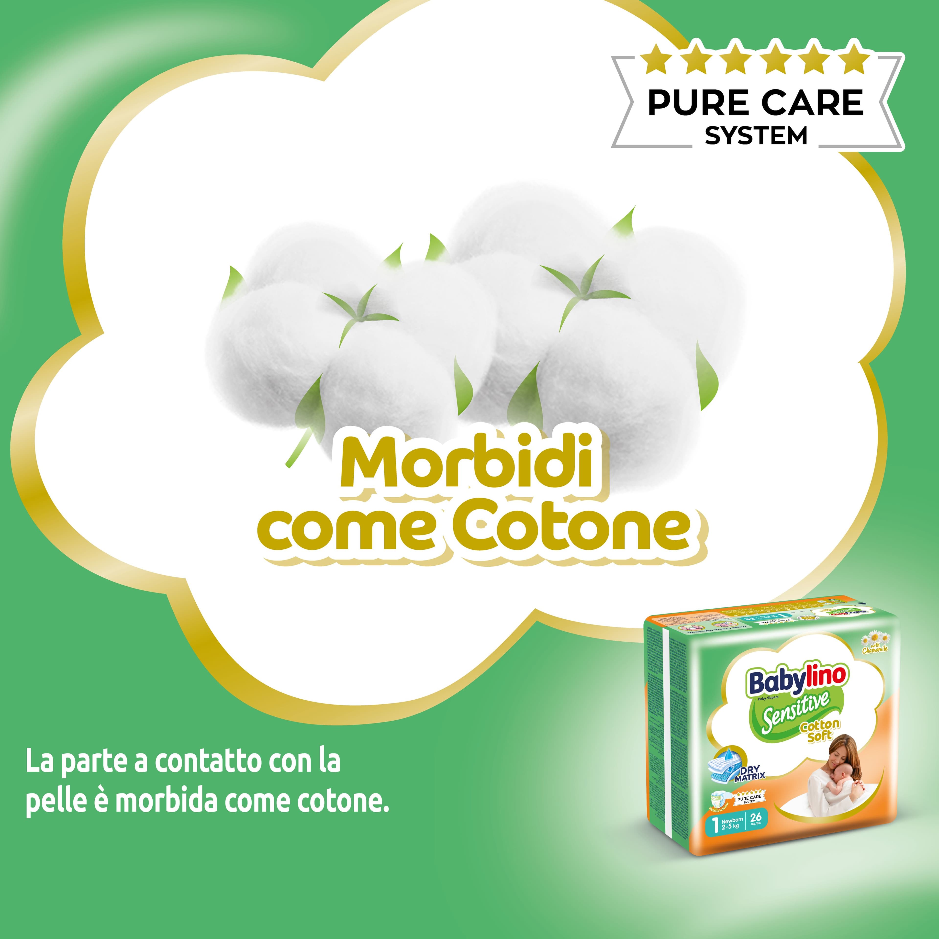Babylino Sensitive Cotton Soft, Pannolini Neonato Taglia 1, Newborn (2 view 2