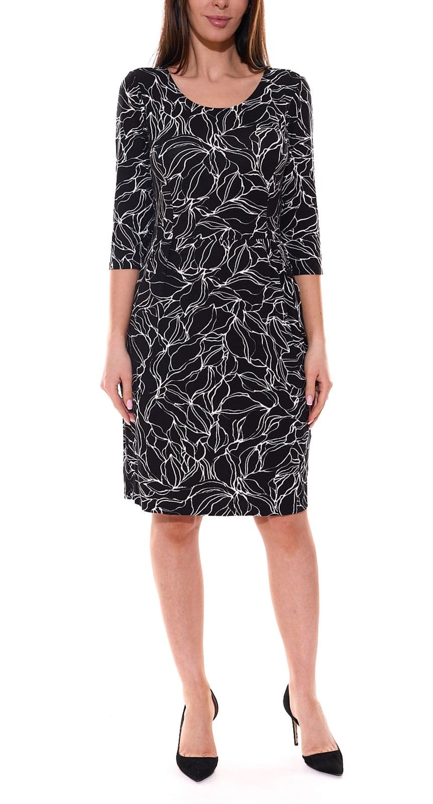 Aniston SELECTED mini abito da donna con stampa astratta all-over a maniche lunghe nero/Bianco