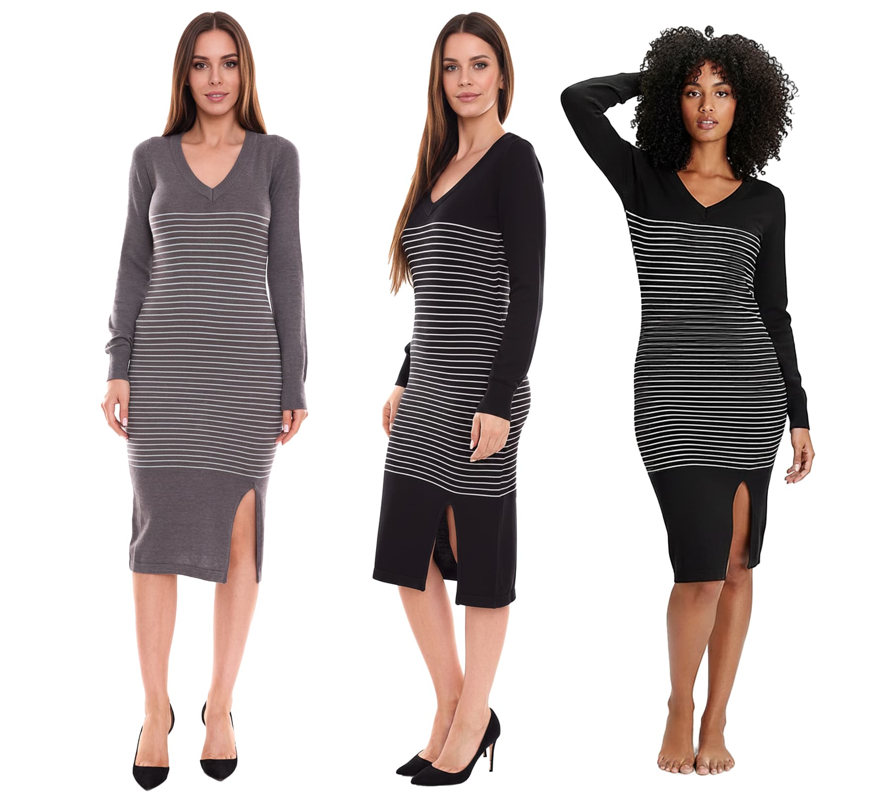 Abito maglione da donna AjC abito midi a righe abito lavorato a maglia in grigio, nero o blu