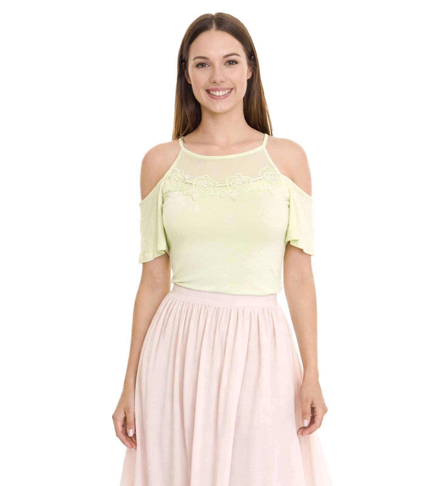 MELROSE camicia da donna off-shoulder con bordo floreale, top elegante per uscire 89386742 Nero