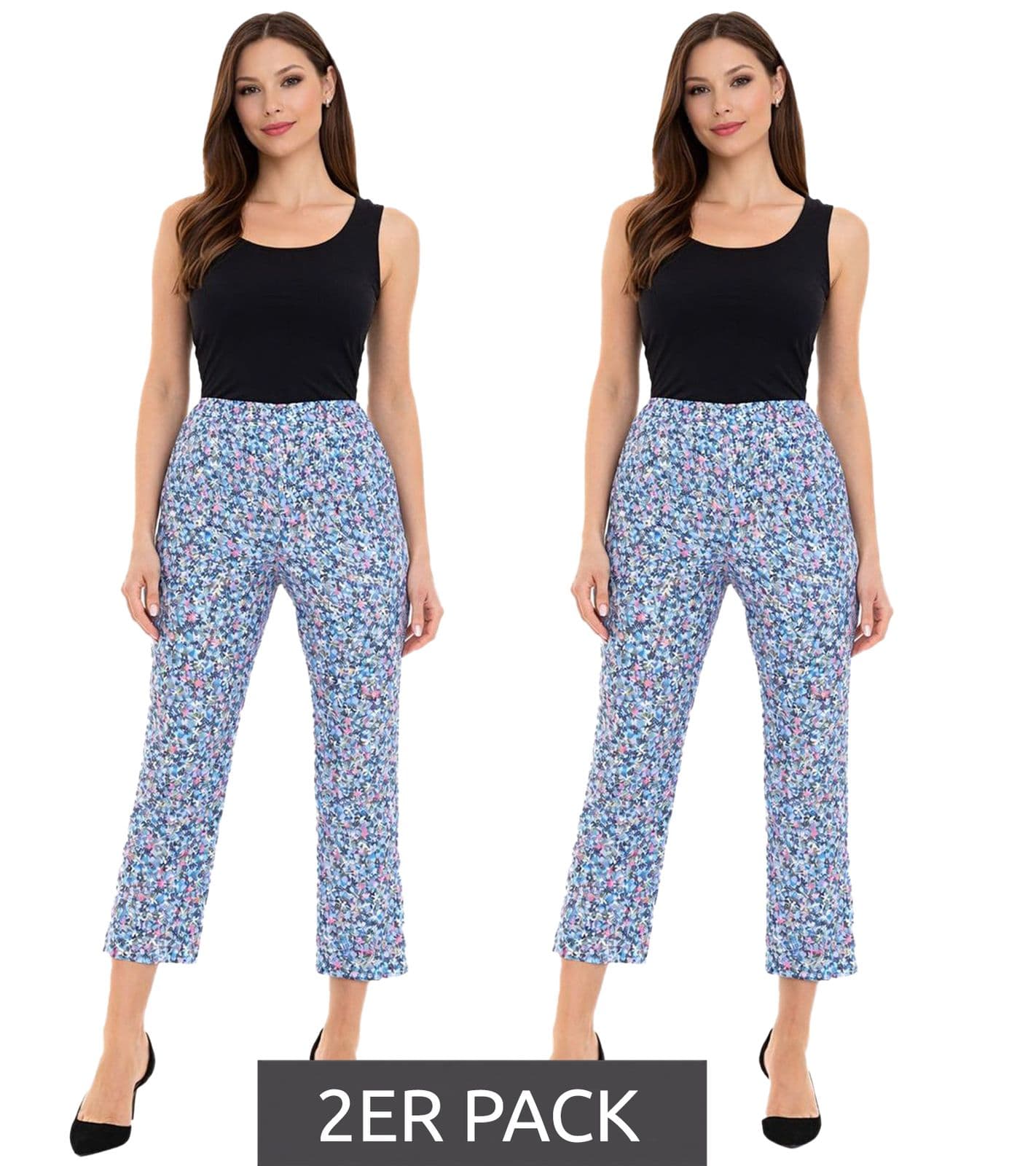 Confezione da 2 pantaloni 7/8 da donna Aniston CASUAL, pantaloni casual estivi con fantasia floreale, confezione economica 17521410 blu