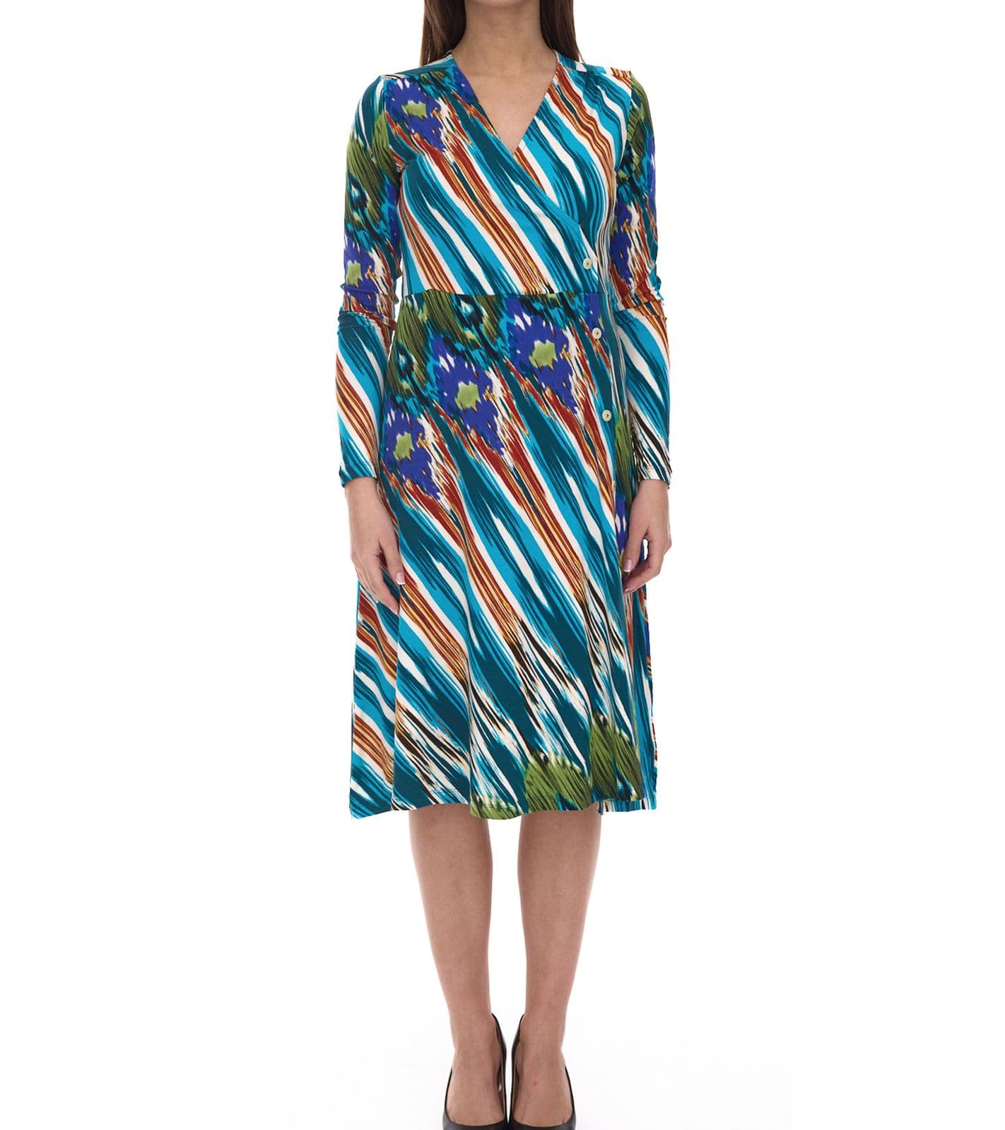 Aniston CASUAL abito midi da donna fantasia colorata wrap dress manica lunga 75955239 blu/multicolore