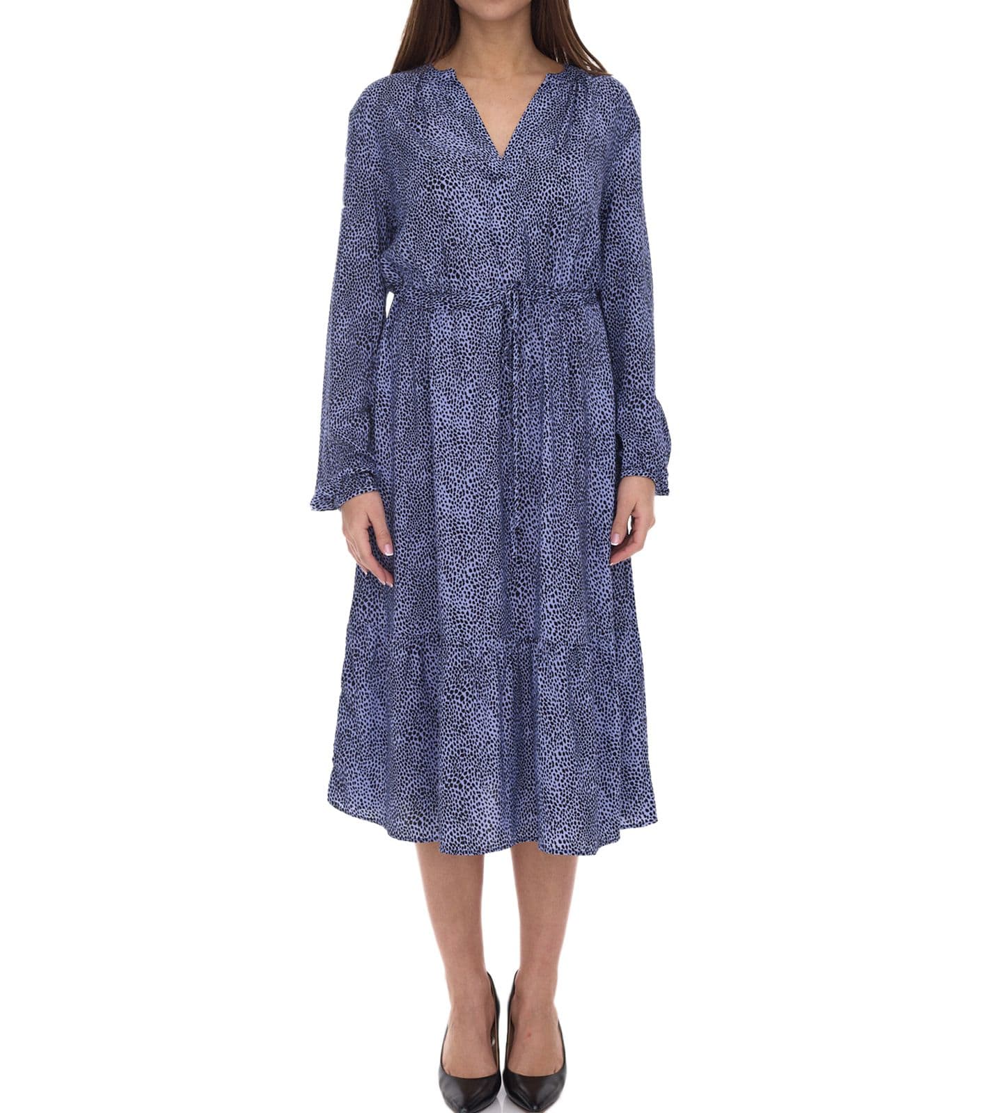 Tamaris vestito maxi donna con gonna a balze abito intrecciato con coulisse 30989605 viola-blu/nero