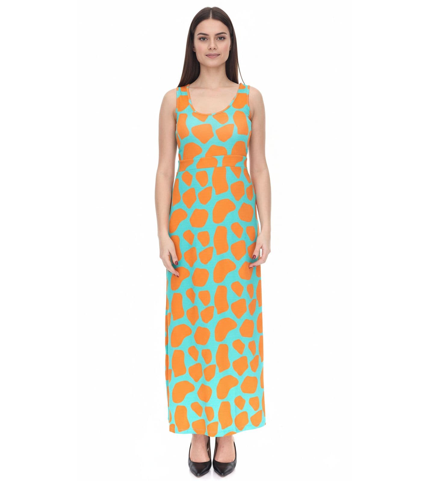 Abito da donna Aniston CASUAL in jersey con stampa colorata maxi abito turchese/arancione