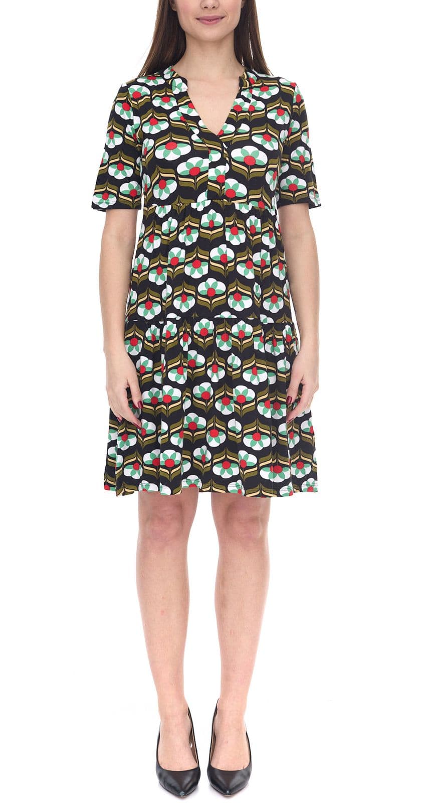 Aniston CASUAL miniabito da donna svasato estivo in look retrò 8556 9430 nero/colorato