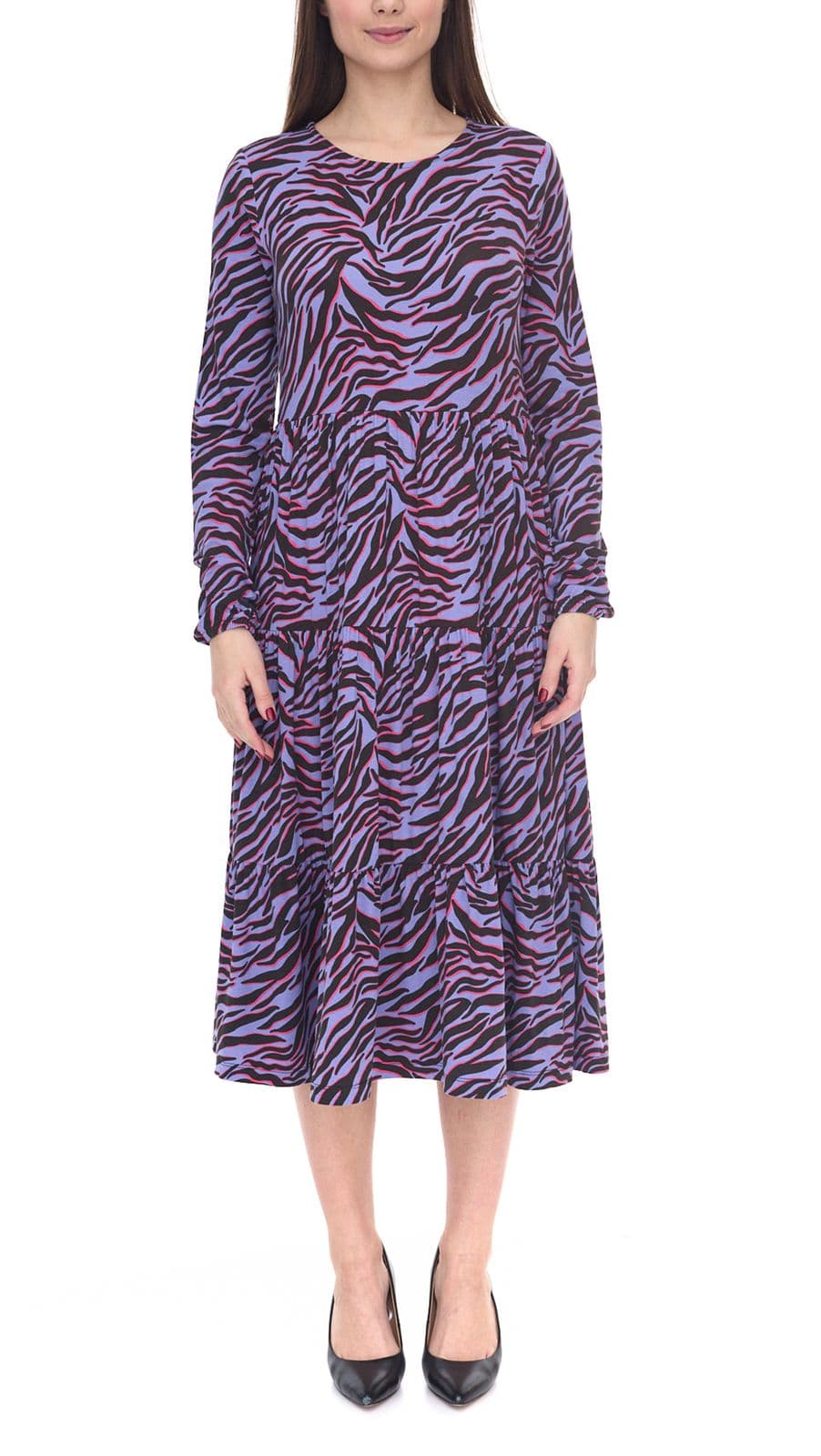 Aniston Casuals Abito estivo con stampa animalier da donna Abito lungo 3172 5116 Nero/Viola/Blu
