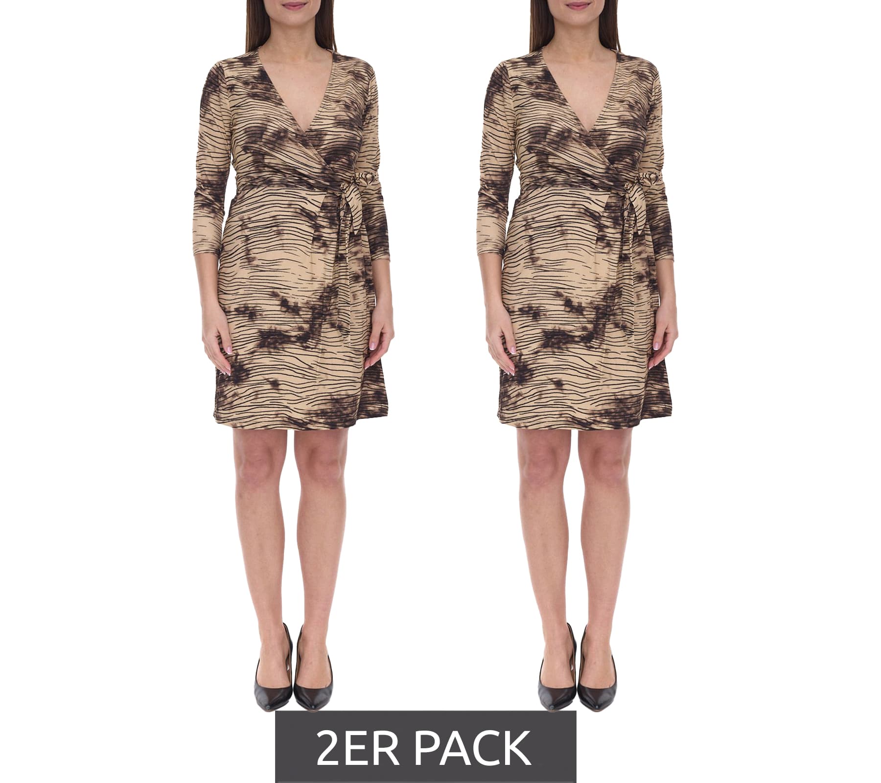 Confezione da 2 abiti midi da donna Aniston CASUAL a portafoglio con stampa animalier maniche a 3/4 98257456 beige/nero