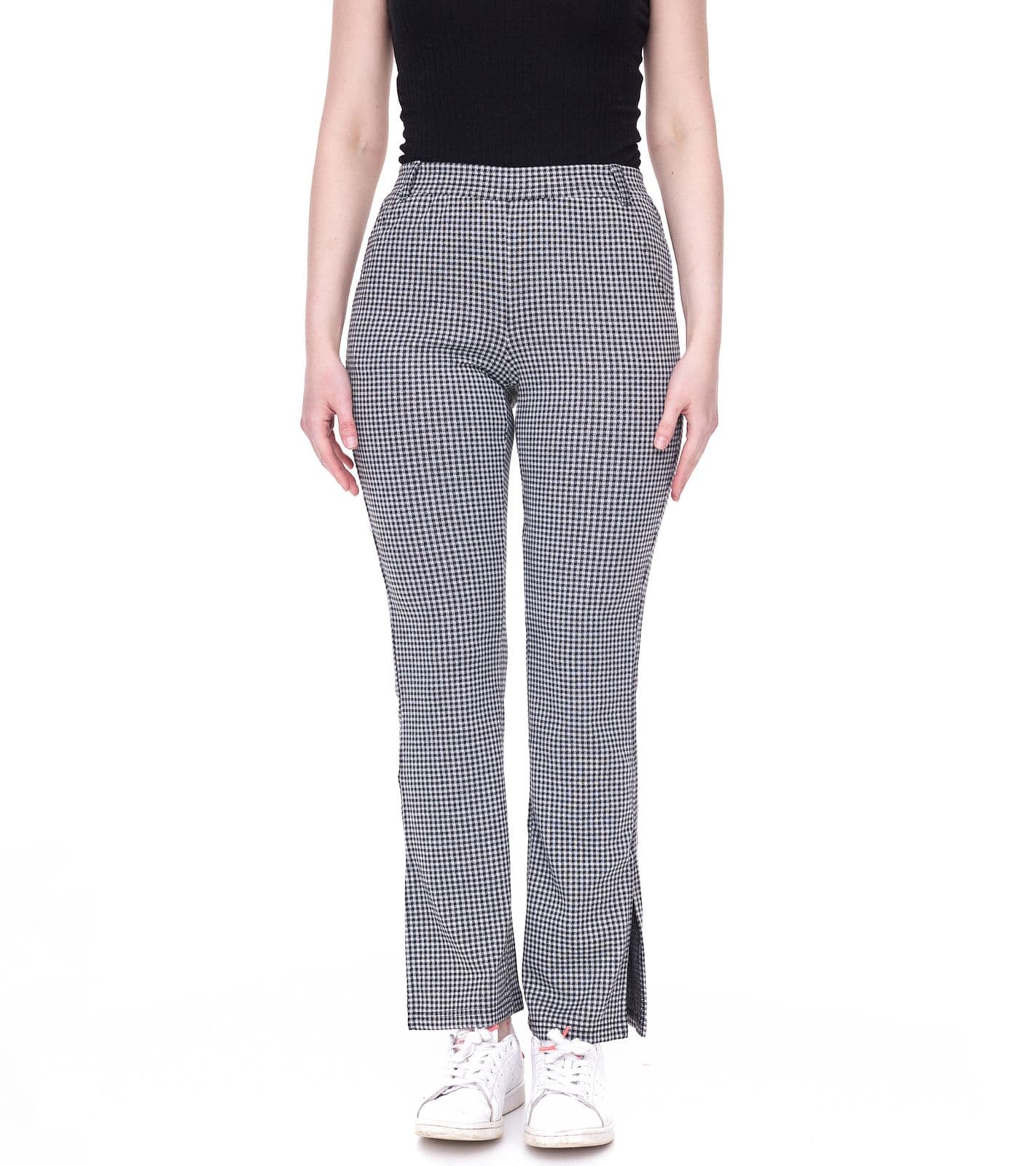 Pantaloni da donna in tessuto a quadri AjC, pantaloni bootcut alla moda a forma slip-on 71797023 nero/bianco