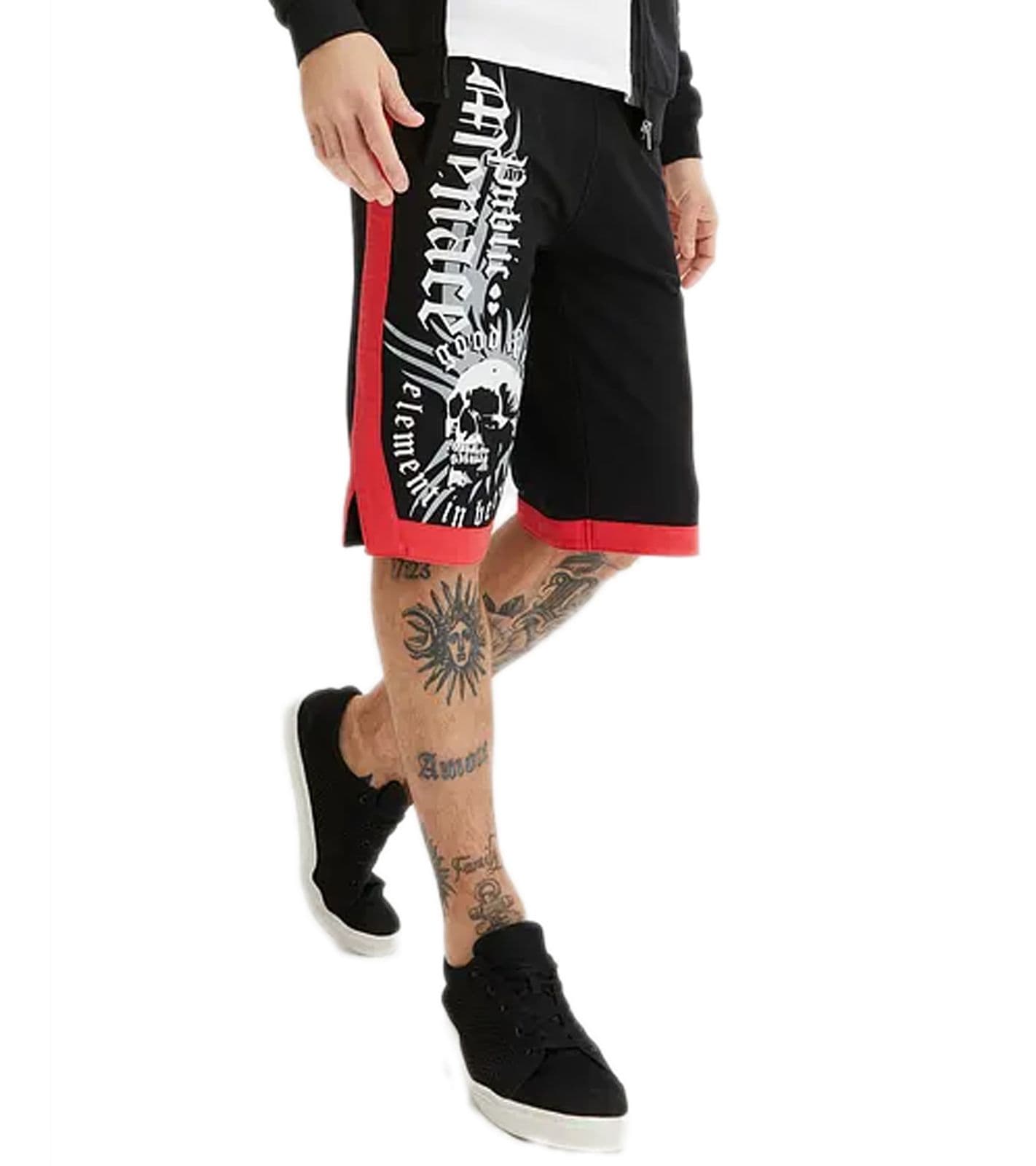 comodi pantaloncini in felpa da uomo, pantaloni corti in cotone con stampa frontale 919984 nero/bianco/rosso