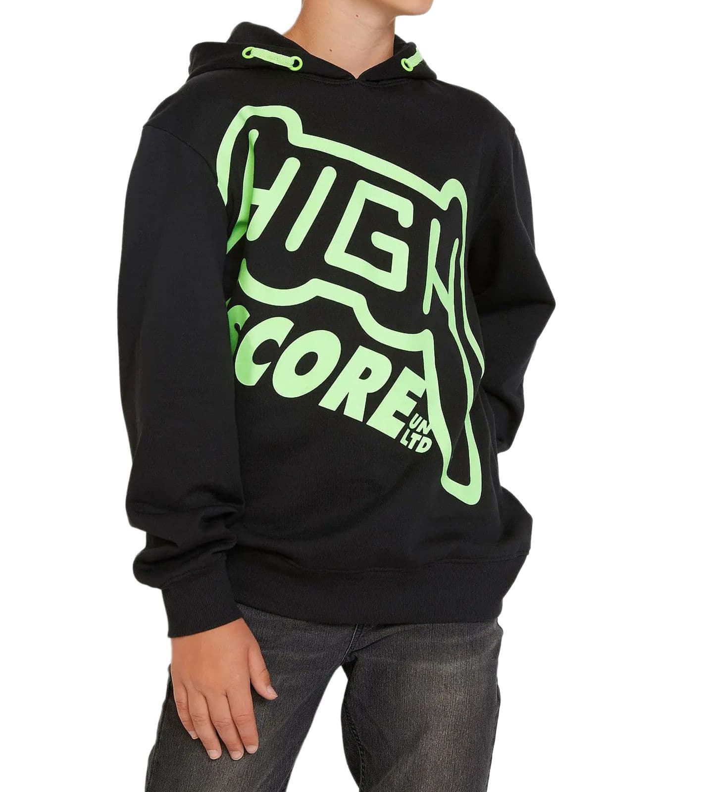 Felpa con cappuccio per bambini per ragazzi felpa con cappuccio in cotone con scritta HIGH SCORE maglione invernale 918675 nero/verde