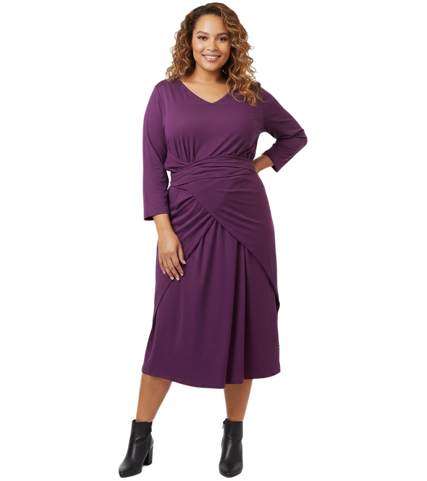 ADIA abito da donna elegante abito estivo da annodare vestito da festa con maniche a 3/4 taglie forti 37339213 viola