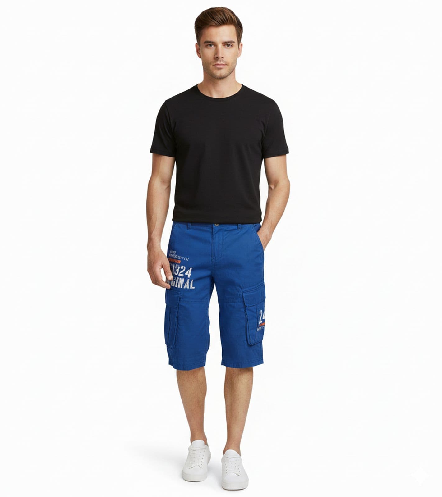 FQ1924 Mael Bermuda Cargo Casual da Uomo, Pantaloni Estivi in ​​Cotone 21900196 181018 Blu