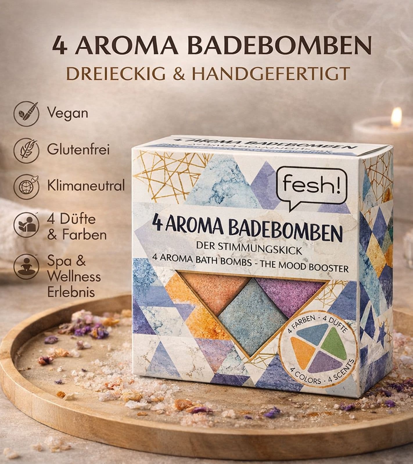 Confezione da 4 bombe da bagno aromatiche fesh! in quattro diversi colori e profumazioni - Accessori da bagno sostenibili - Benessere view 2