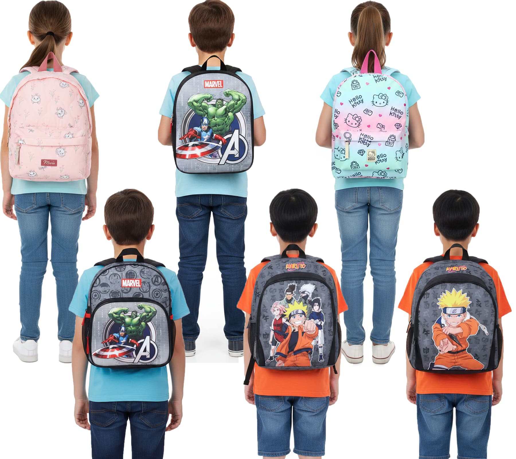 Zaino VADOBAG per bambini e bambine con stampa Hello Kitty, Marie, Avengers, Naruto o Capitan America - Zaino per l'asilo 5-8 L - Rosa, Blu, Grigio o