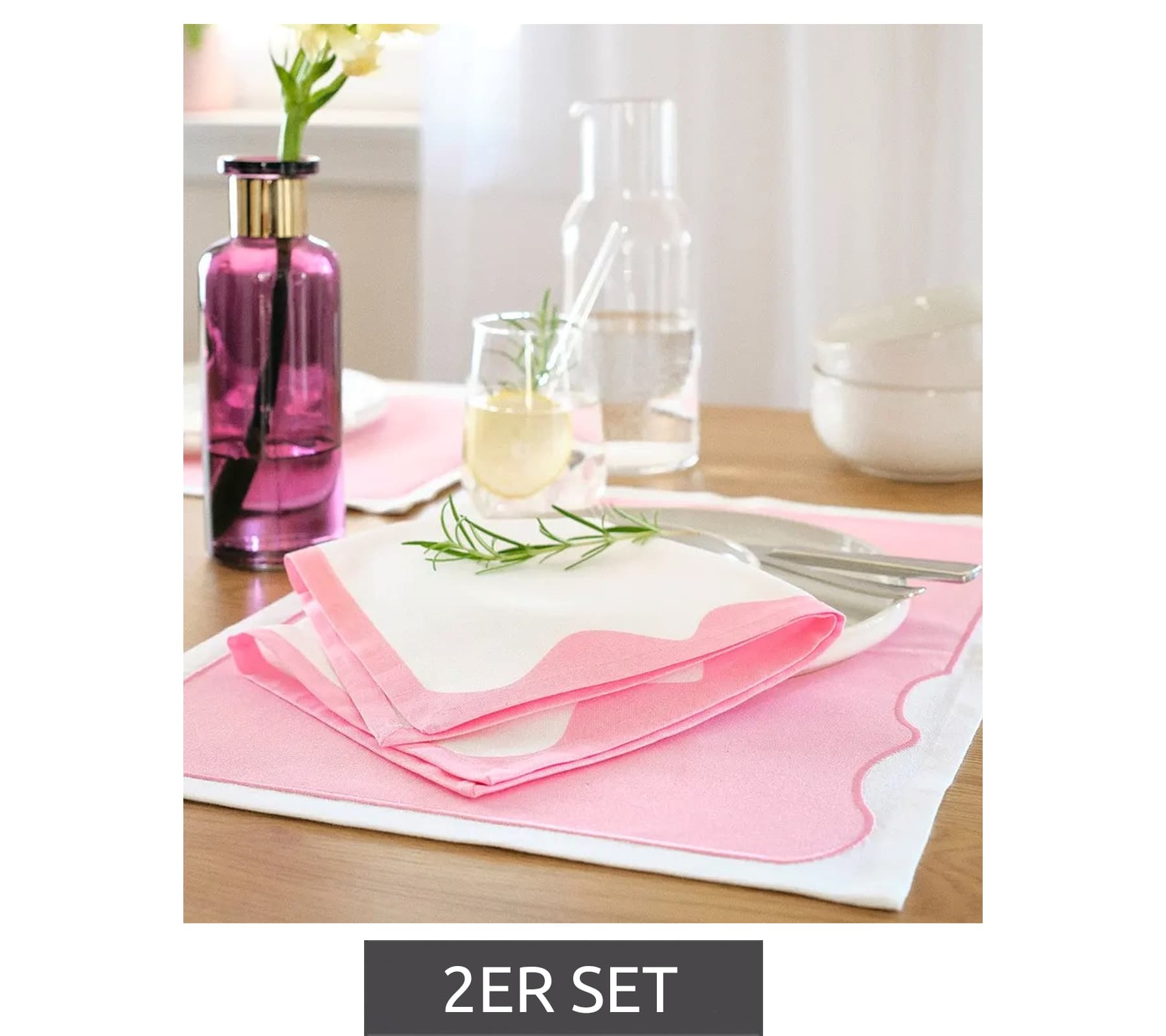 Set di 2 tovagliette americane in cotone biologico con bordi colorati, decorazioni per la casa, decorazioni per la tavola, 30x40 cm, 931860,