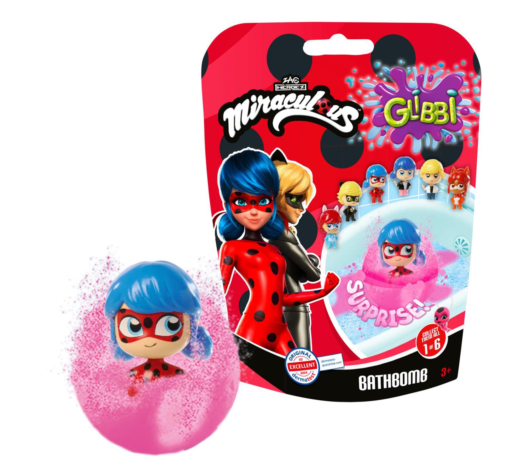 Bombe da bagno Glibbi Miraculous Surprise per bambini dai 3 anni in su, 100 g, 105953972, Blu, Verde, Rosa o Arancione