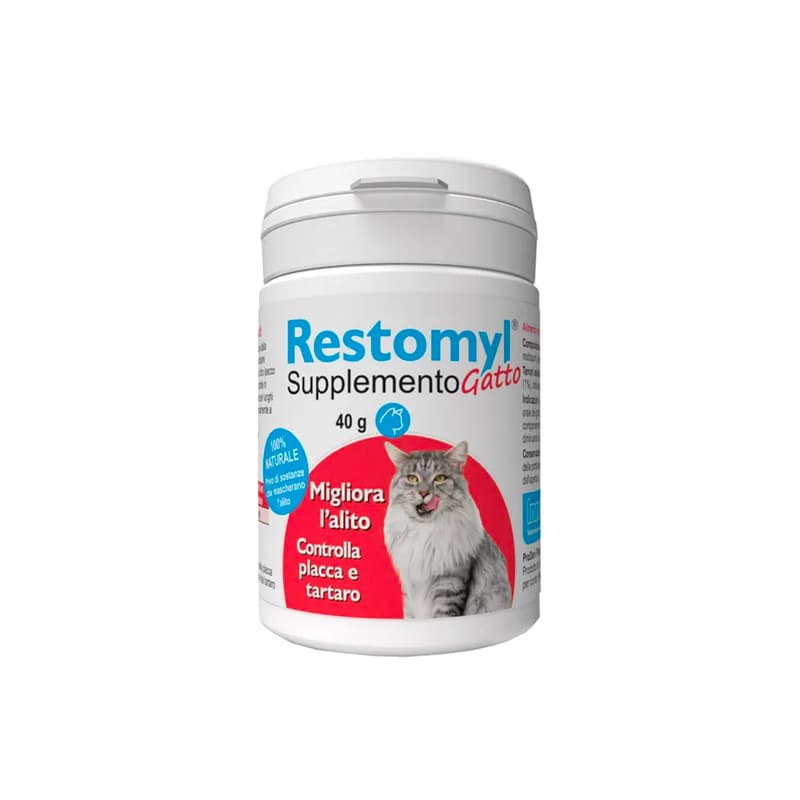 RESTOMYL SUPPLEMENTO GATTO (40 gr) - Prodotto alimentare per la salute del cavo orale e controllo della placca del gatto