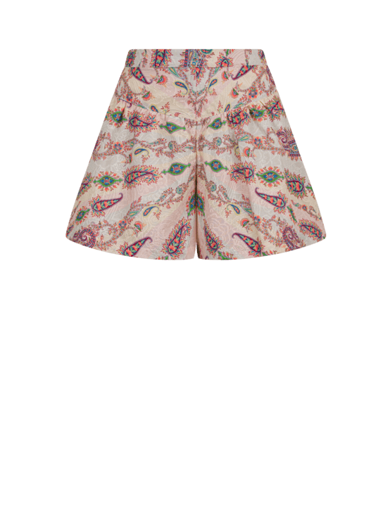 Etro, Shorts In Popeline Di Cotone Ricamato Paisley All Over, Multicolor, Taglia 4Y