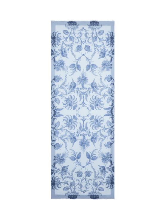 Etro, Sciarpa In Misto Lino Con Motivo Floreale, Uomo, Azzurro