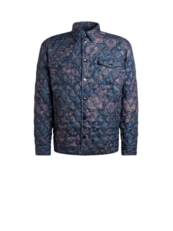 Etro, Overshirt Trapuntata Con Motivo Paisley Floreale, Uomo, Blu, Taglia S