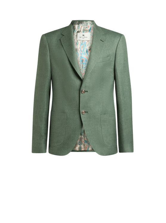 Etro, Giacca Monopetto In Lana Mouliné, Uomo, Verde, Taglia 48