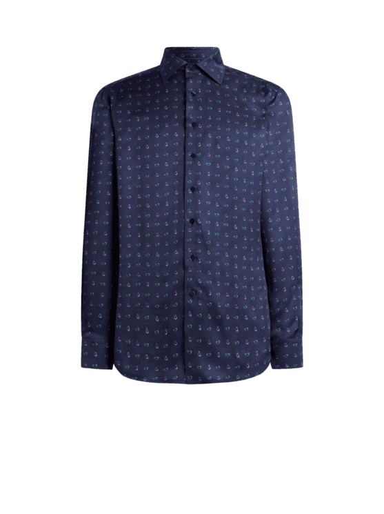 Etro, Camicia In Twill Con Micro Paisley, Uomo, Blu, Taglia 39