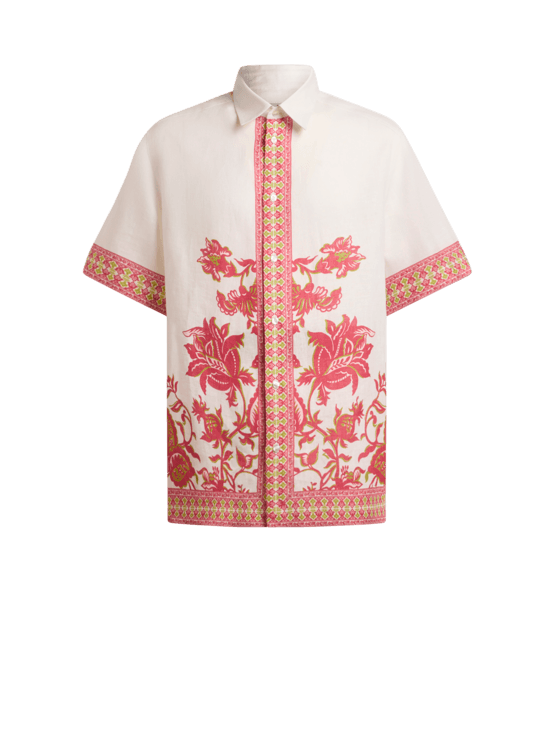 Etro, Camicia Over In Lino Con Stampa Piazzata Floreale, Uomo, Bianco, Taglia XS