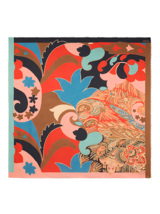 Etro, Scialle Jacquard In Misto Cotone Con Motivo Paisley Floreale, Donna, Multicolor