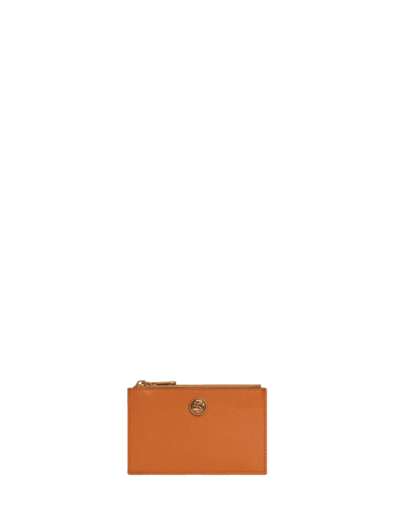 Etro, Porta Carte In Pelle Con Bottone Pegaso, Donna, Arancione