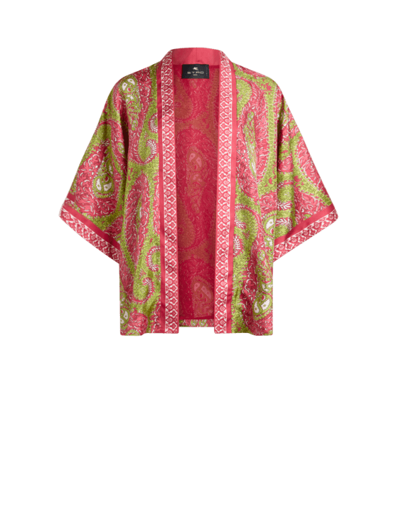 Etro, Kesa In Twill Di Seta Con Motivo Paisley Foliage, Donna, Verde, Taglia S