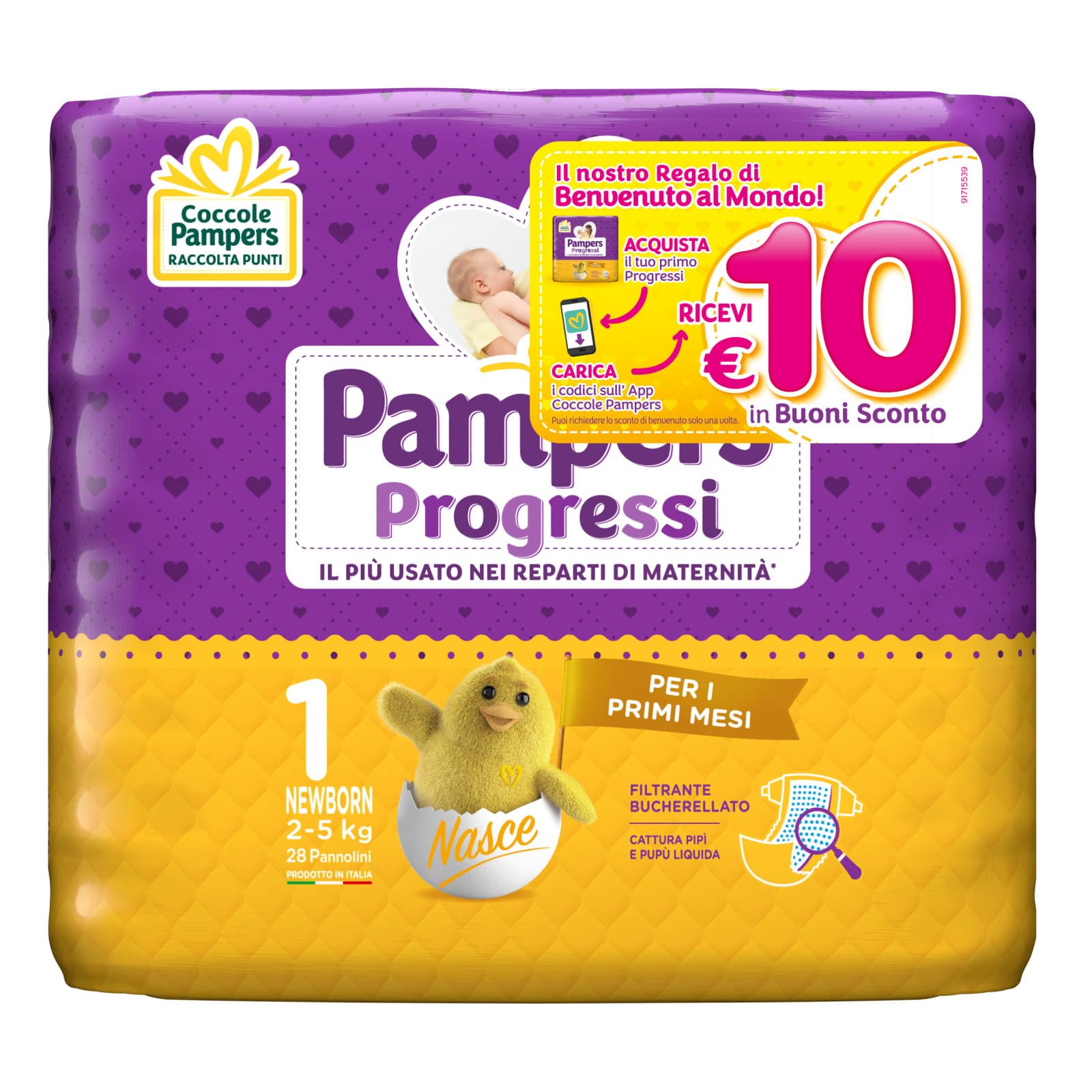 Progressi Pannolini Newborn Taglia 1 da 2 a 5kg Confezione 28 Pezzi - Pampers