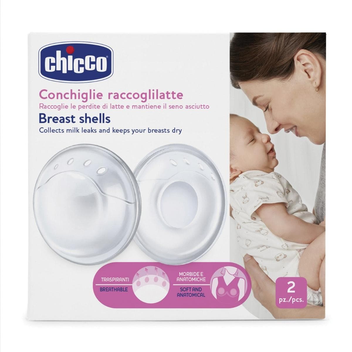 Chicco Conchiglie Raccoglilatte Traspiranti Soft Touch, 2 Pezzi