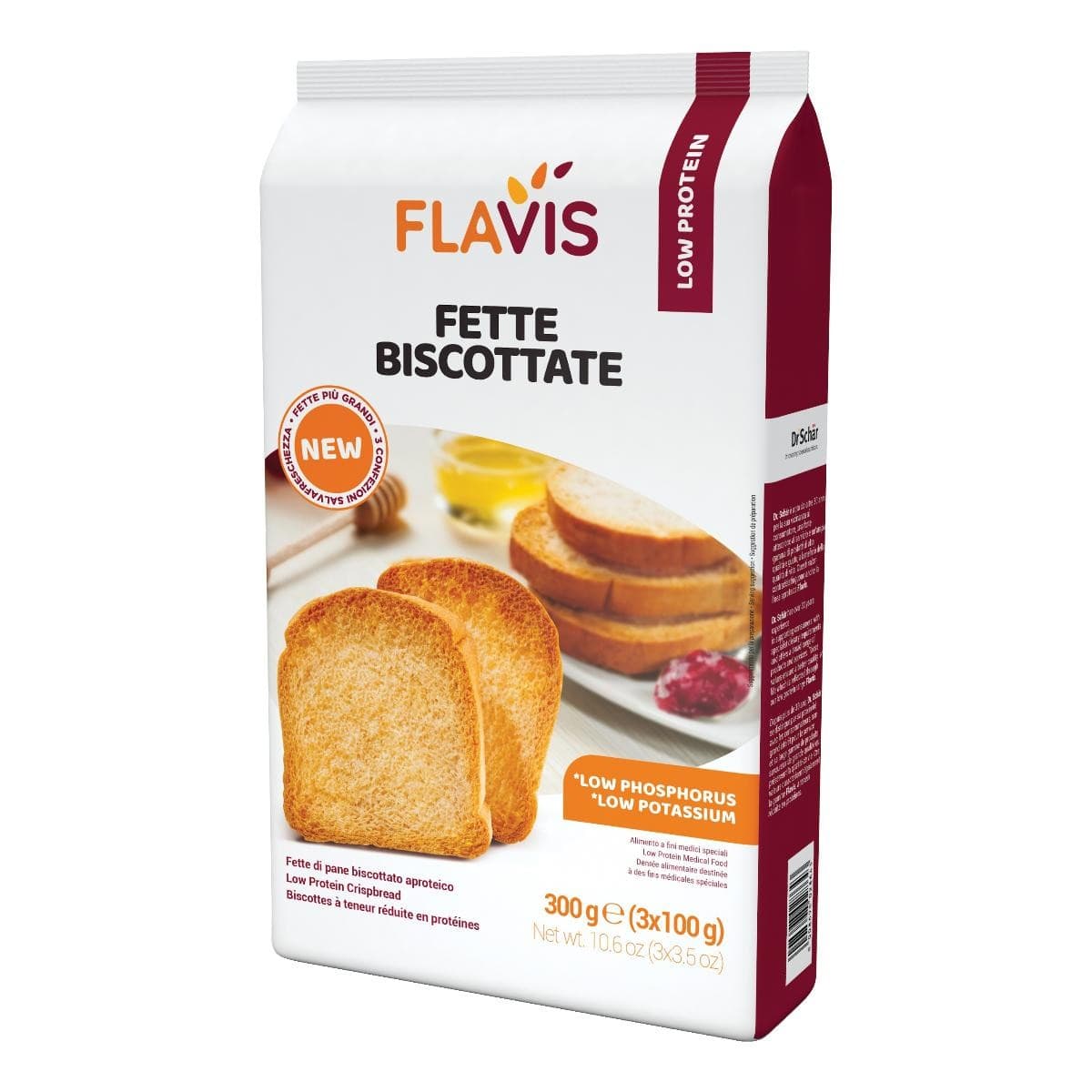 Flavis Fette Biscottate Aproteiche Ricche di Fibre Povere di Sodio, 300g