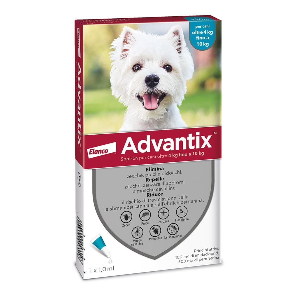 Advantix Spot On Soluzione 1 Pipetta 1ml 100mg + 500mg Cani Da 4 A 10 Kg