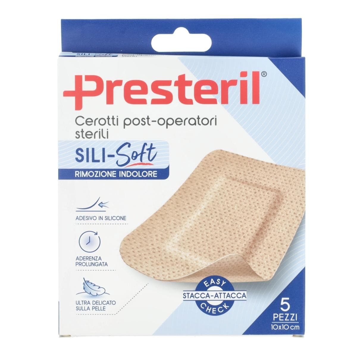 Presteril - Sili Soft Cerotto Post Operatorio 10x10cm, 5 cerotti
