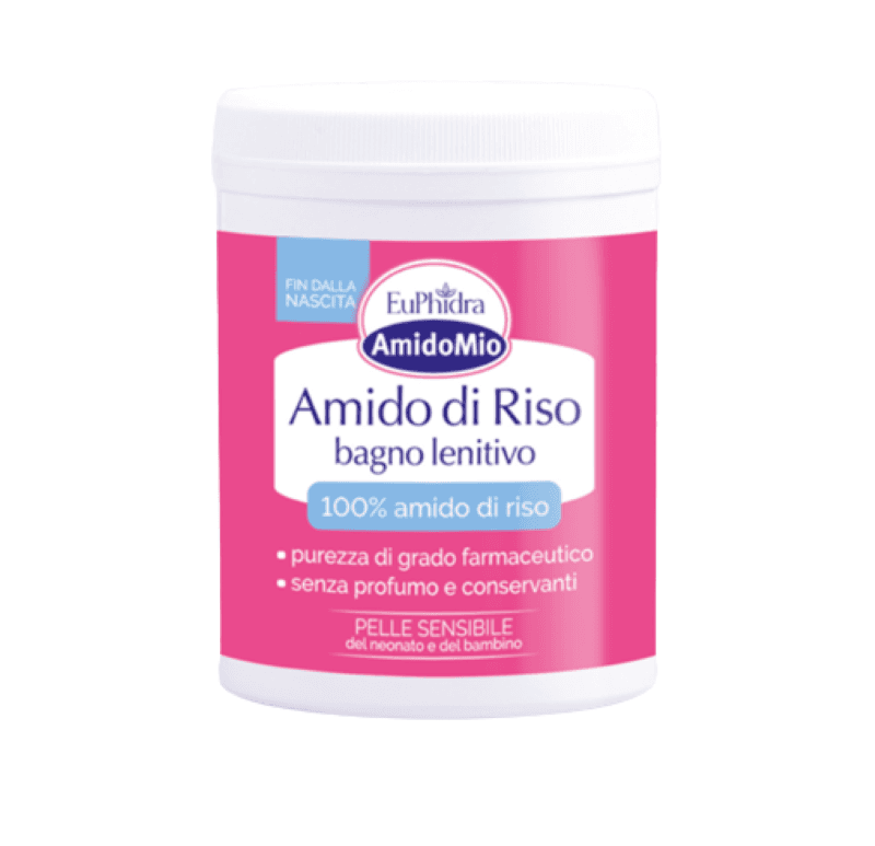 Euphidra Amido Mio Polvere Amido di Riso Bagno Lenitivo - Polvere rinfrescante per l'igiene di adulti e bambini - 200 g