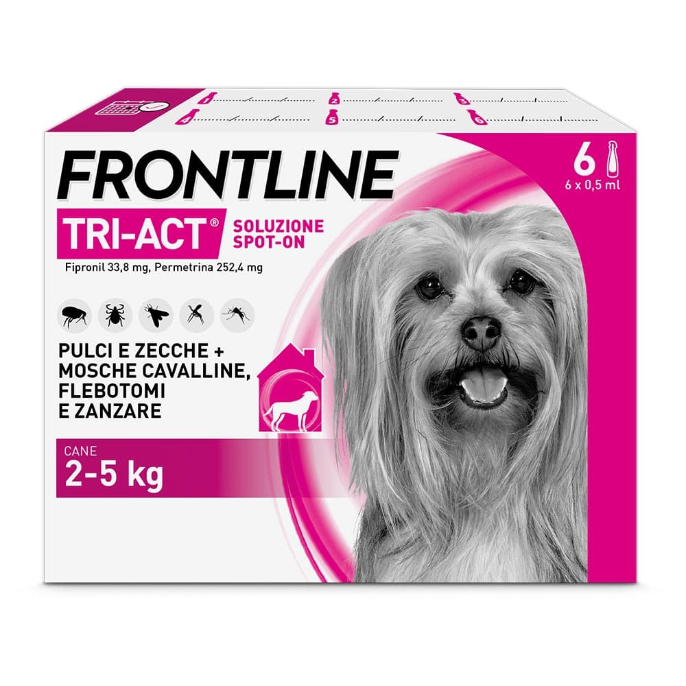 Frontline Tri-Act x6 Pipette, Antiparassitario Per Cani (2-5Kg) Contro Parassiti Esterni E Insetti Volanti