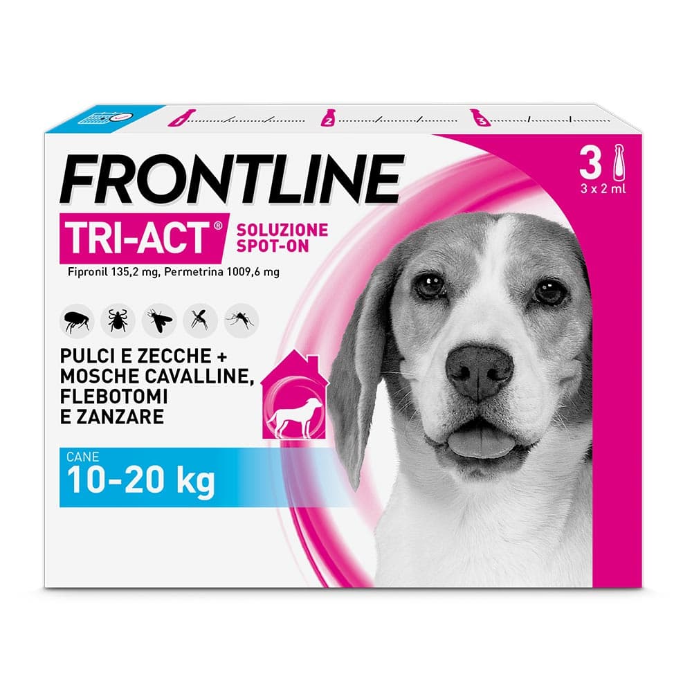 Frontline Tri-Act x3 Pipette, Antiparassitario Per Cani (10-20Kg) Contro Parassiti Esterni E Insetti Volanti