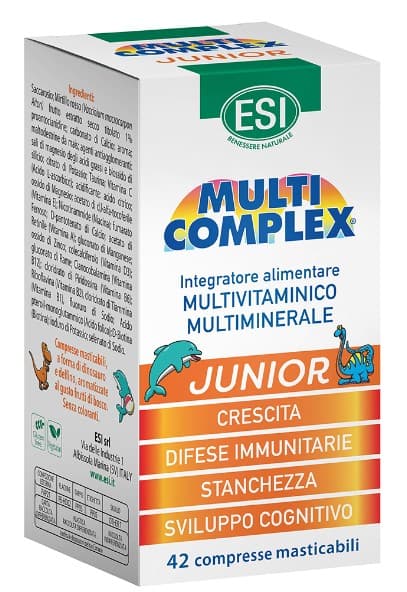 Esi Multicomplex Junior Dinosauri - Integratore multivitaminico e multiminerale per bambini dai 3 anni - 42 compresse masticabili