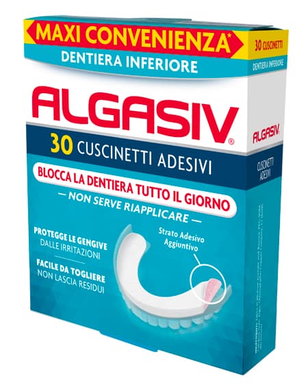 Algasiv Cuscinetti Adesivi Inferiori per Protesi Dentaria 30 pezzi