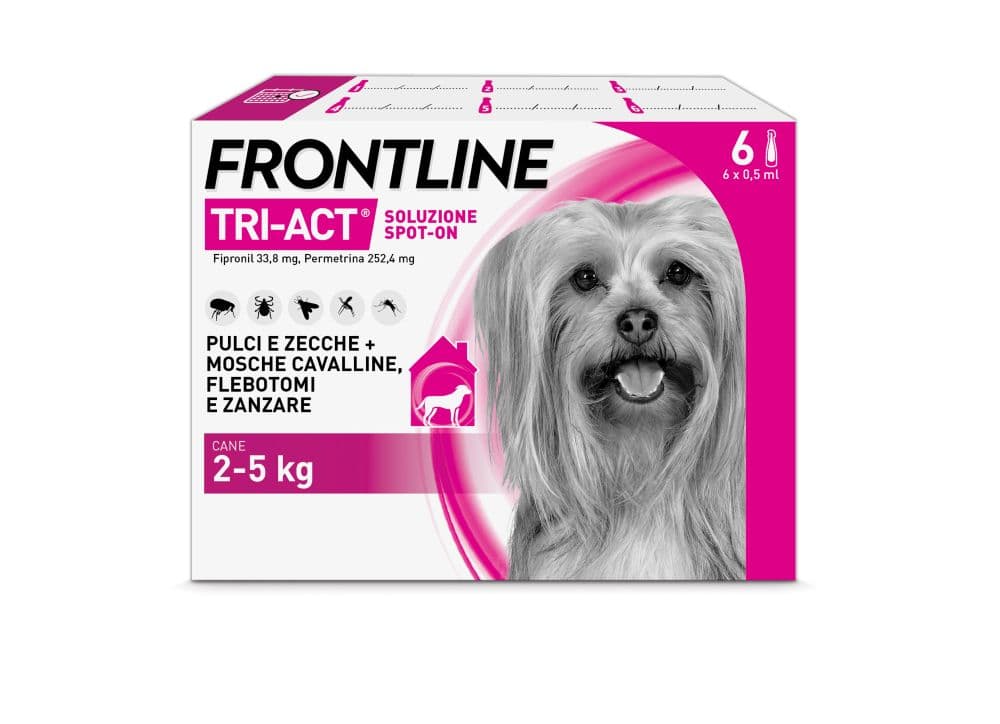 Frontline Tri-Act per Cani da 2 a 5 Kg - Pipette antiparassitarie Contro Parassiti Esterni E Insetti Volanti - 6 pipette monodose