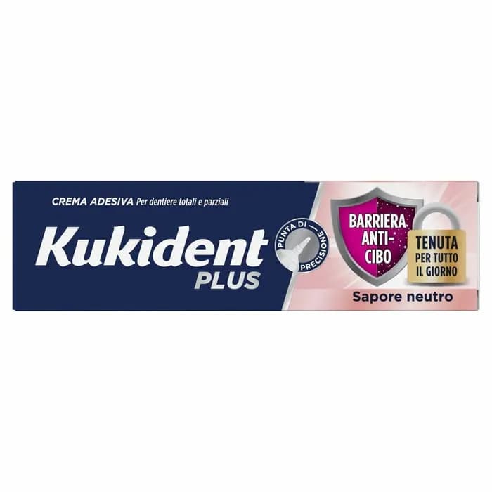 Kukident Plus Crema Adesiva Dentiere Barriera Anti Cibo Tenuta Forte 40g