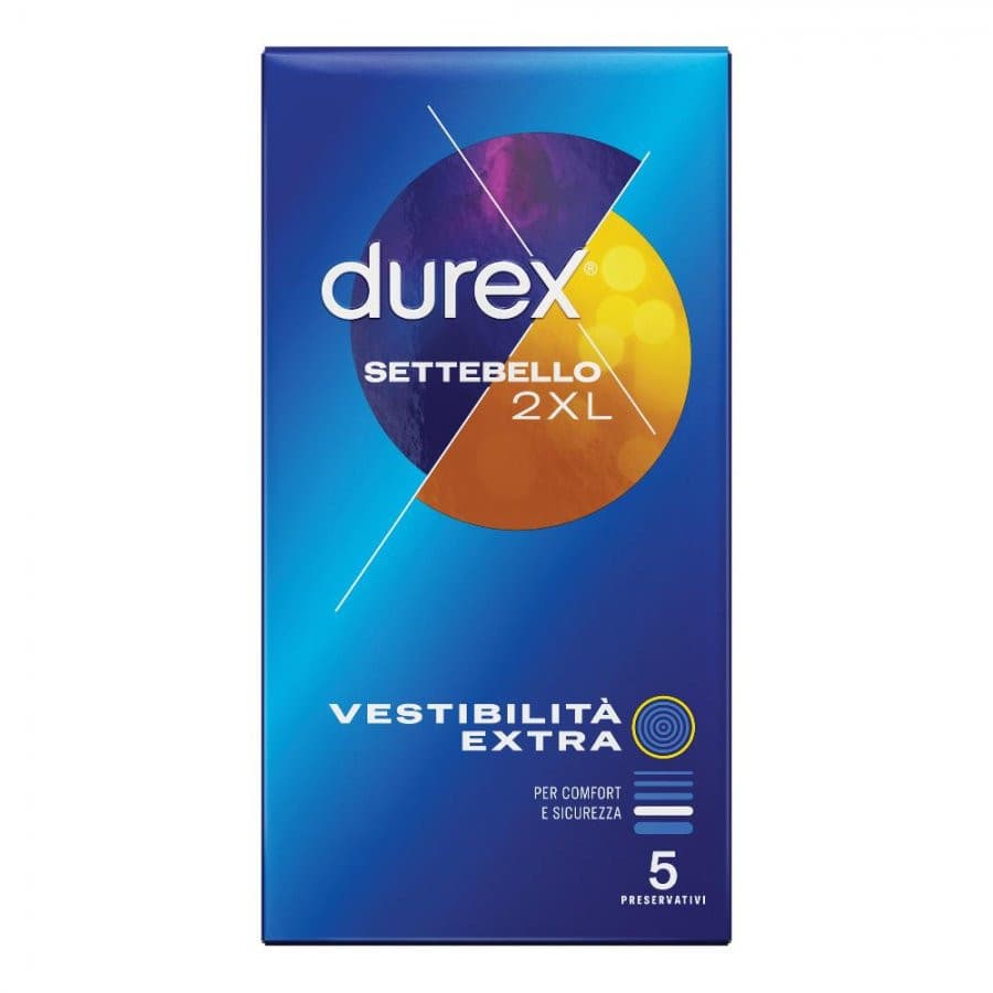 Durex Settebello 2XL Preservativi Extra Large in Lattice Lubrificati 5 Pezzi